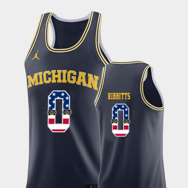 University of Michigan #0 Men Brent Hibbitts Jersey Navy Alumni USA Flag College Basketball